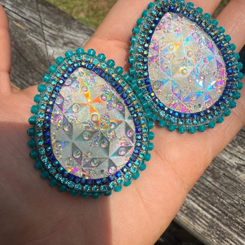 Elegant Teardrop Earrings with Blue and Silver Accents